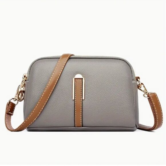 NWOT Elegant Gray Faux Leather Cross body Bag - Picture 1 of 6